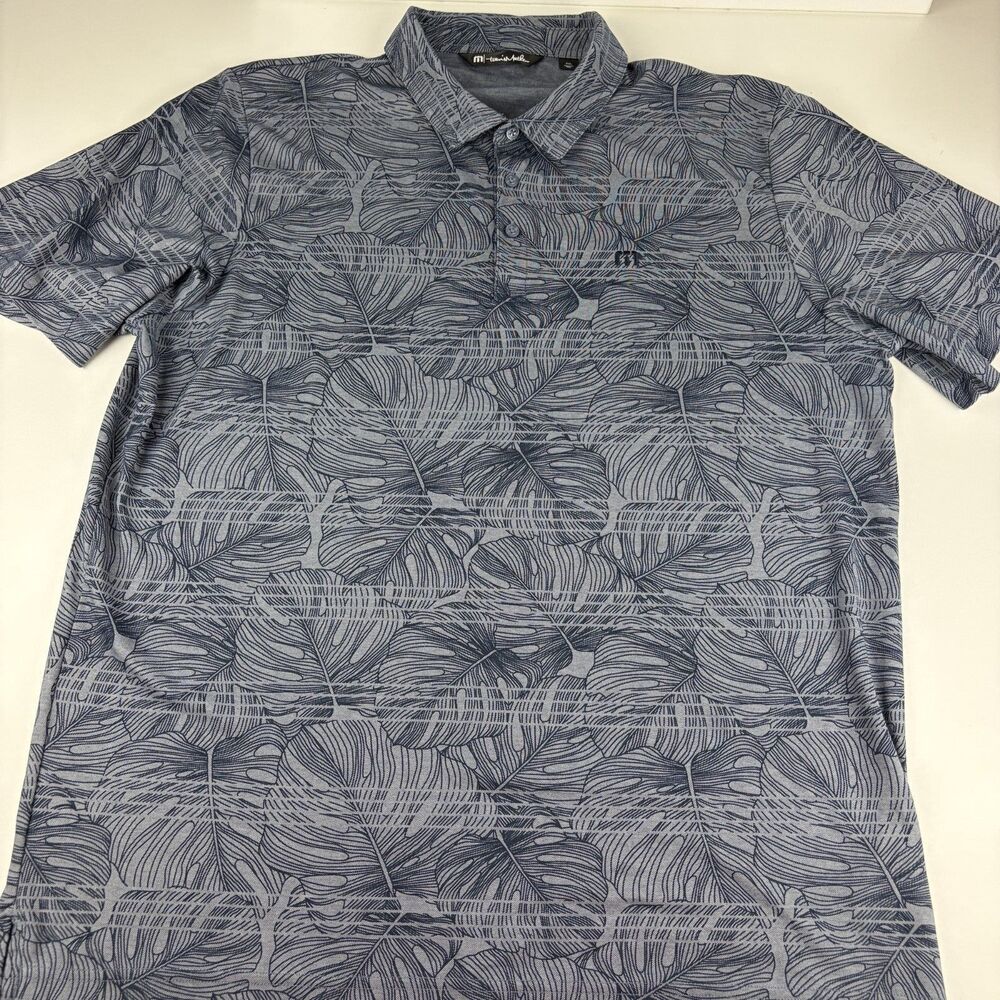 TravisMathew Mens XXL Blue Tropical Leaf Print Golf Polo Shirt Pima Cotton